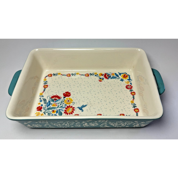 The Pioneer Woman Sweet Romance Blossoms Teal Mazie 2QT Rectangle Baking Dish - Picture 2 of 5
